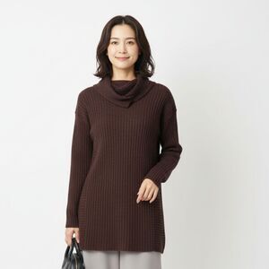 Rodier Women's Brown Cowl Ribbed Knit Long Sleeve Tunic Sweater M